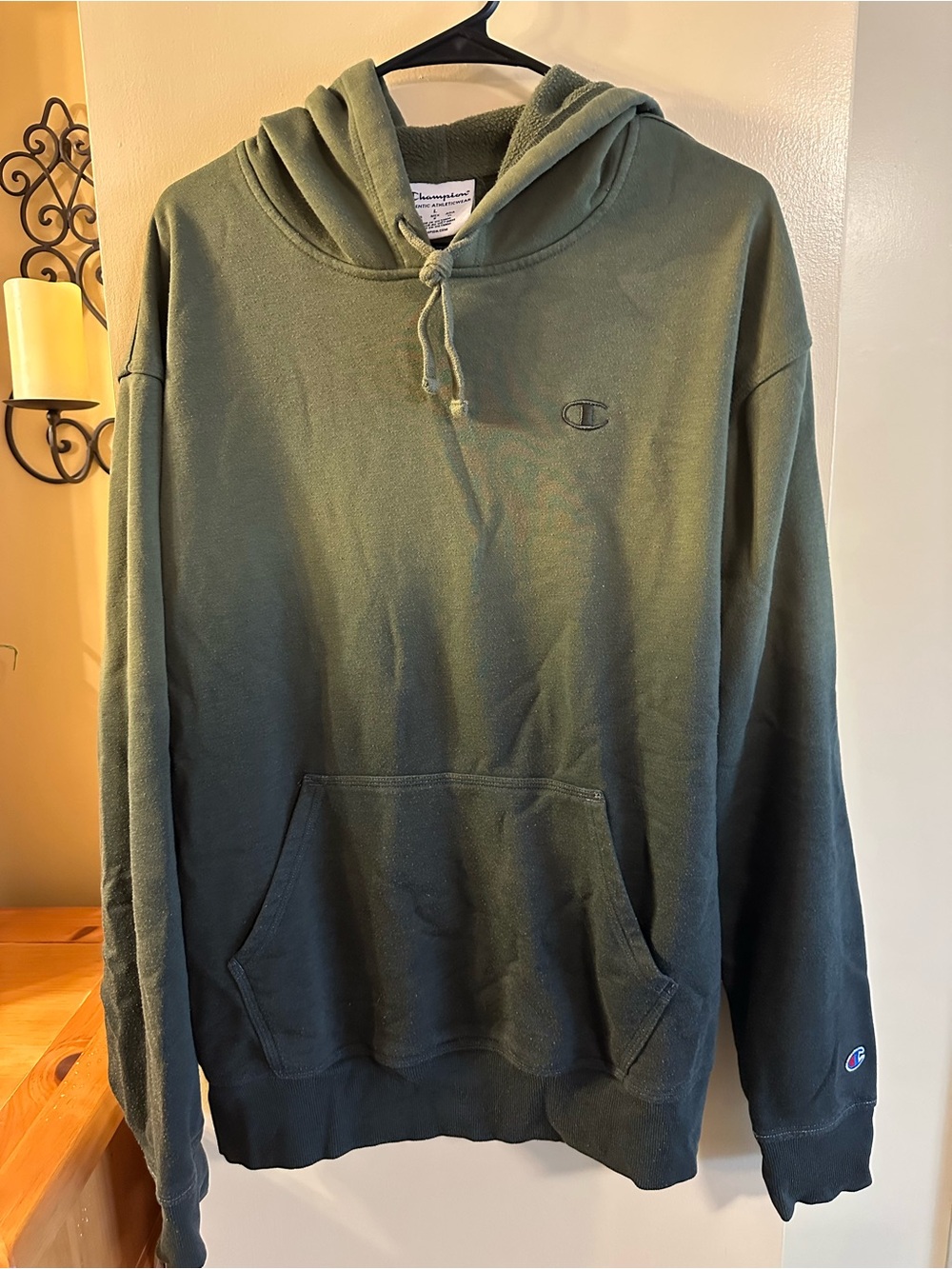 Champion Olive Green Pullover Hoodie with Embroidered Logo
